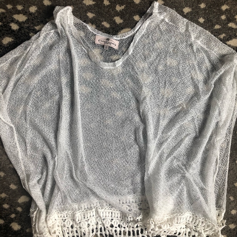 Vintage Muche et Muchette sheer metallic crochet poncho